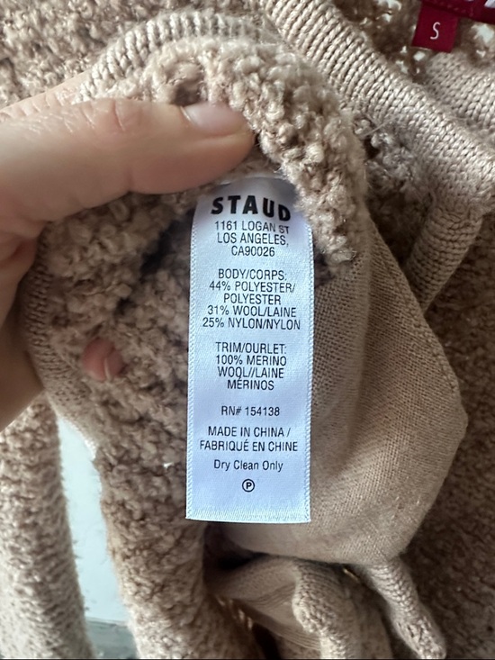 STAUD Textured Beige Cardigan with Removeable Shoulder Pads - Picture 3 of 6